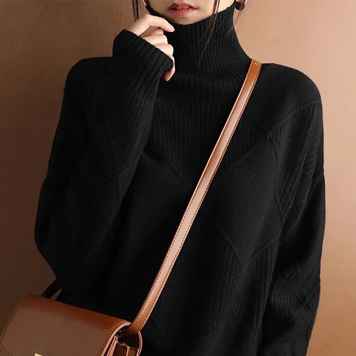 Ladies Geometric Turtleneck Sweater | Wide Cut