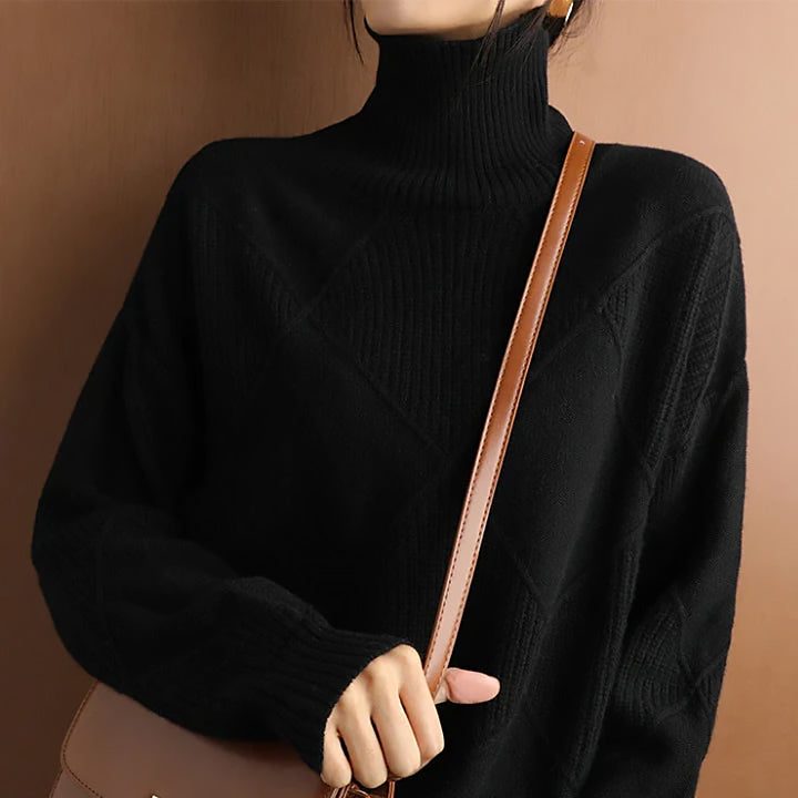 Ladies Geometric Turtleneck Sweater | Wide Cut