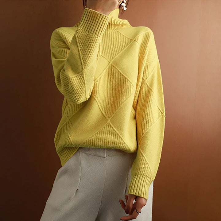 Ladies Geometric Turtleneck Sweater | Wide Cut