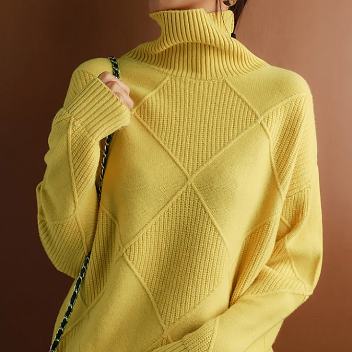 Ladies Geometric Turtleneck Sweater | Wide Cut