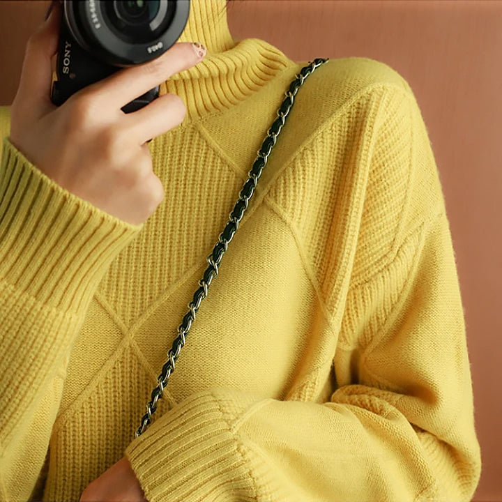 Ladies Geometric Turtleneck Sweater | Wide Cut