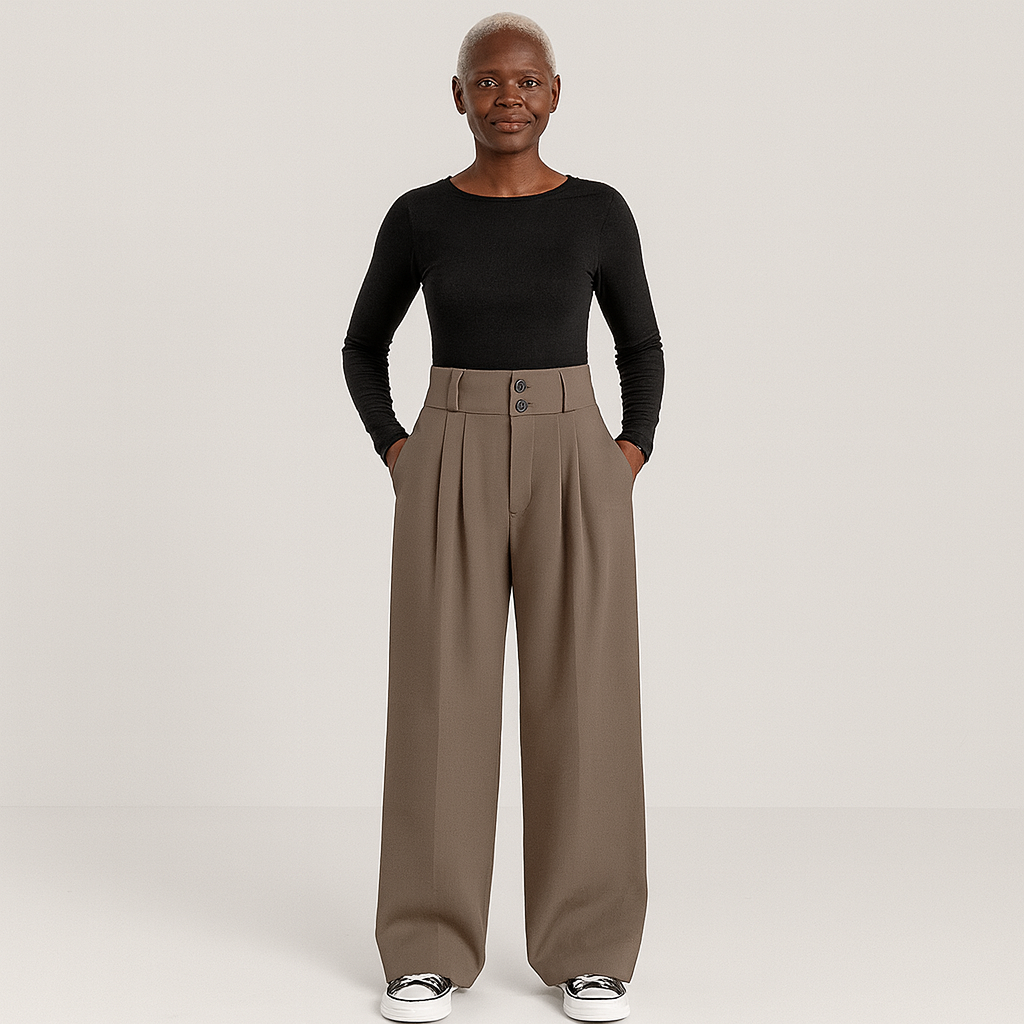 Ladies High Waisted Wide Leg Pants | Pleated Look