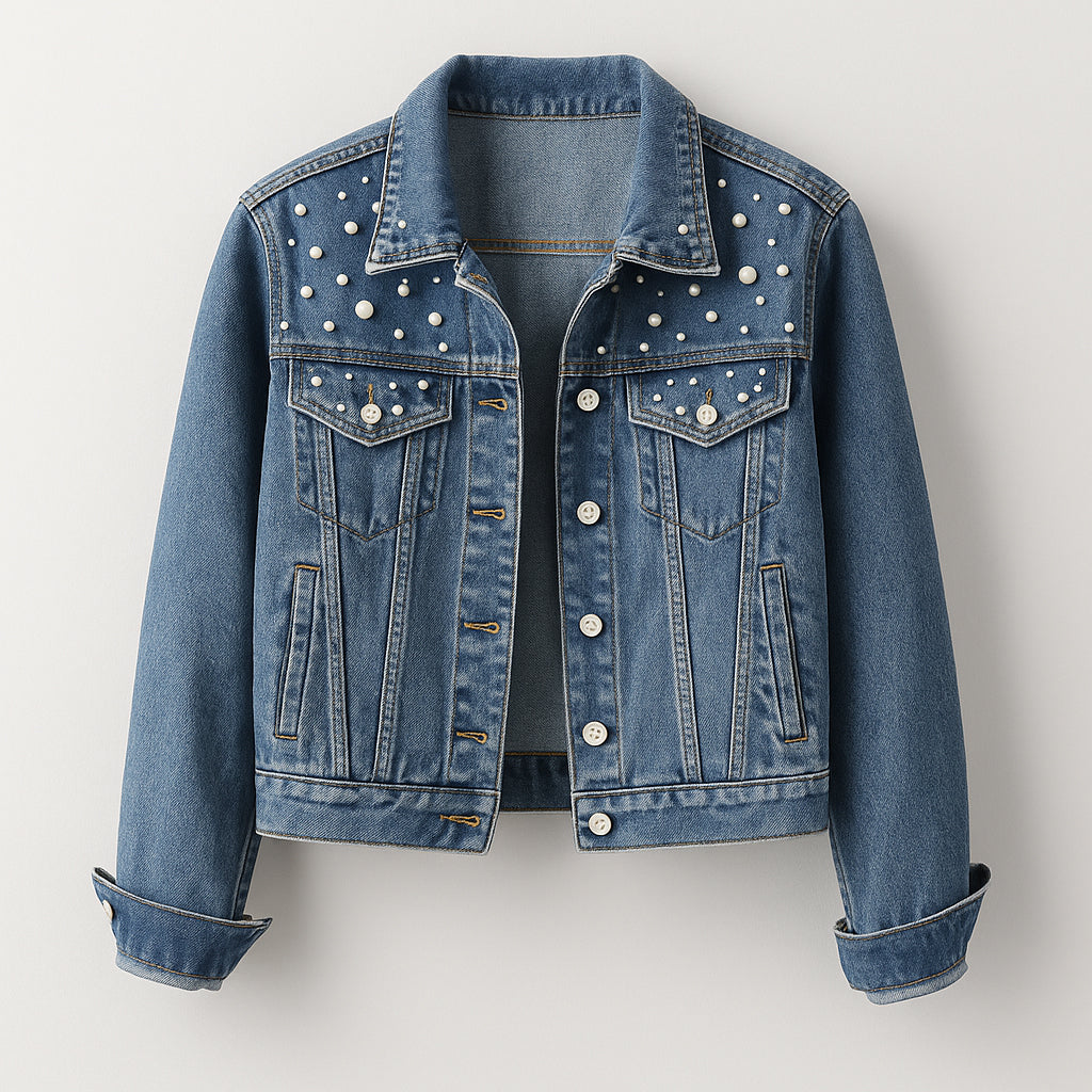 Ladies Cropped Jacket | Pearl Embellishment