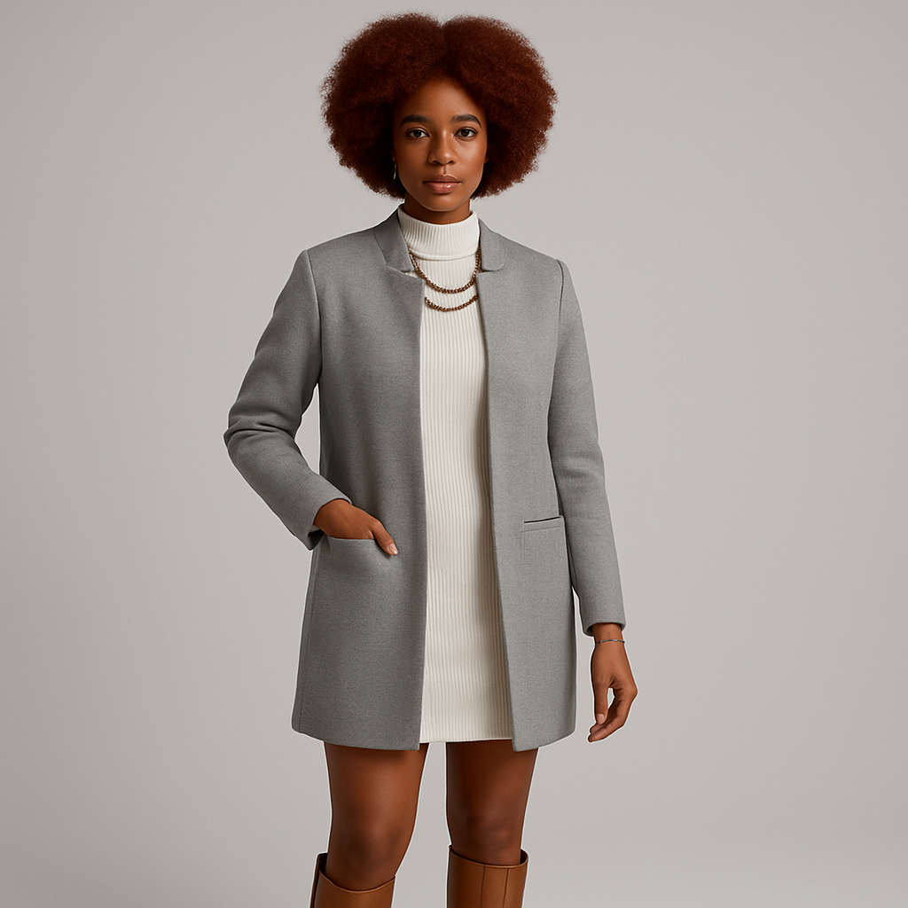 Women Open Front Midi Blazer | Straight Cut Design