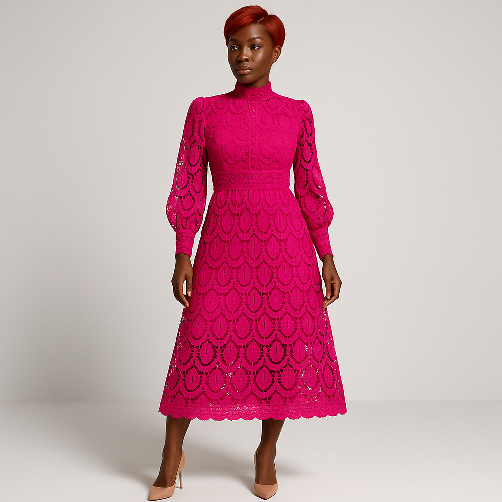 Women Lace Midi Dress | Long Sleeve Elegant