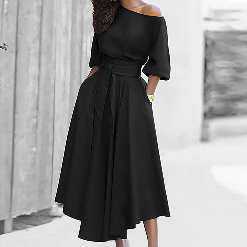 Women's Off-the-shoulder Midi Dress | Buttoned cut