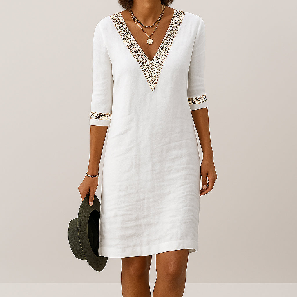 Ladies Short Sleeve Beach Dress | V-Neck Lace