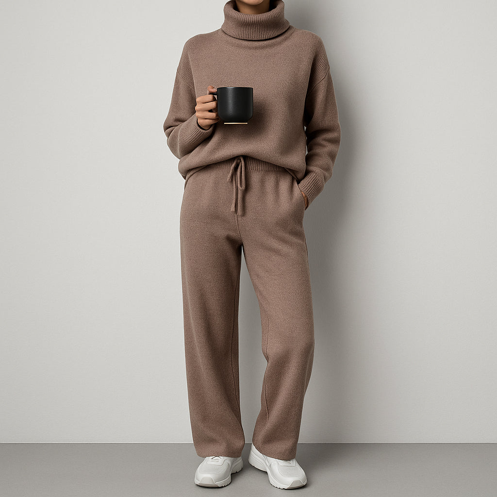 Ladies Two Piece Lounge Set | Wide Leg Turtleneck