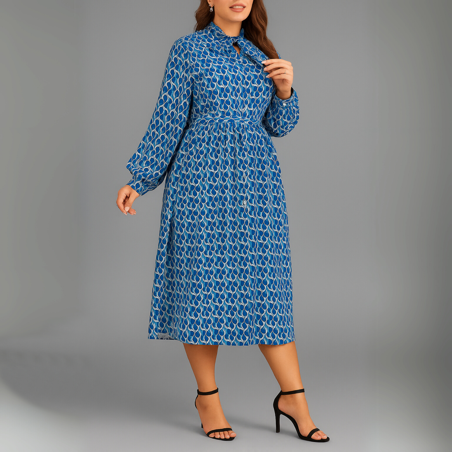 Women Printed Midi Dress | Belted Neckline