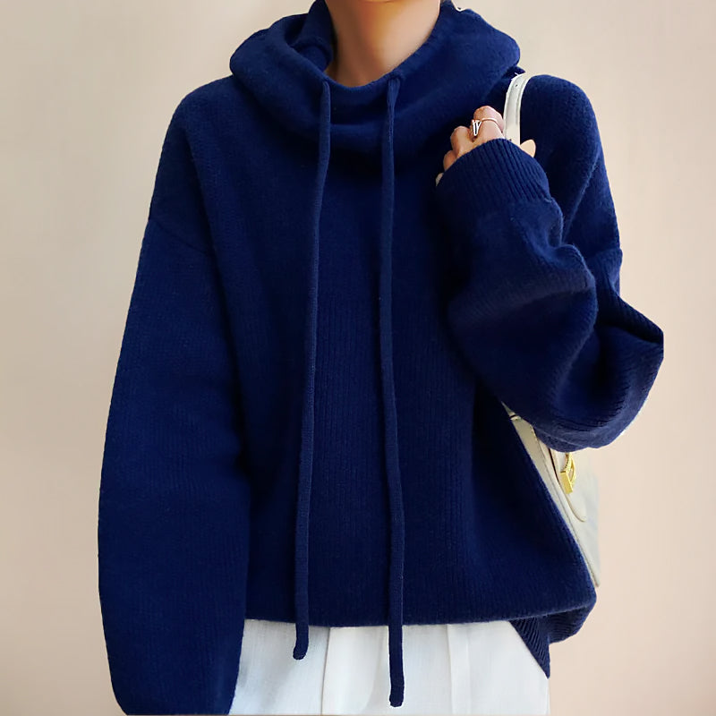 Ladies Loose Hoodie Sweater | High Collar