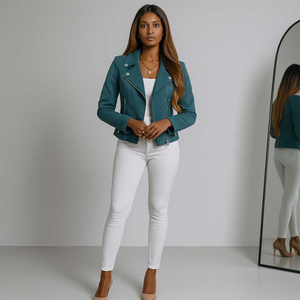 Ladies Short Biker Jacket | With Zippers