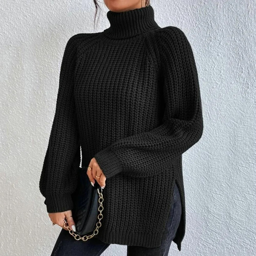Ladies Loose Turtleneck Sweater | Side Slit