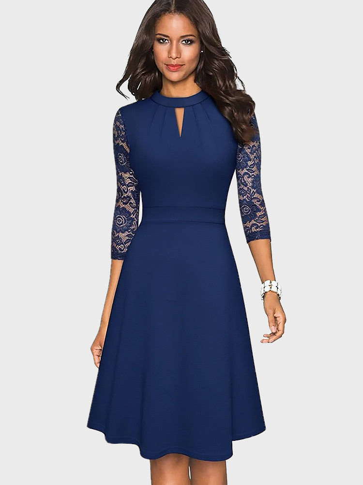 Ladies Half Sleeve Lace Dress | Pleated Design