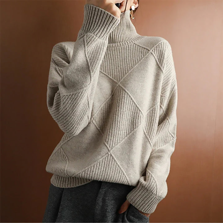 Ladies Geometric Turtleneck Sweater | Wide Cut