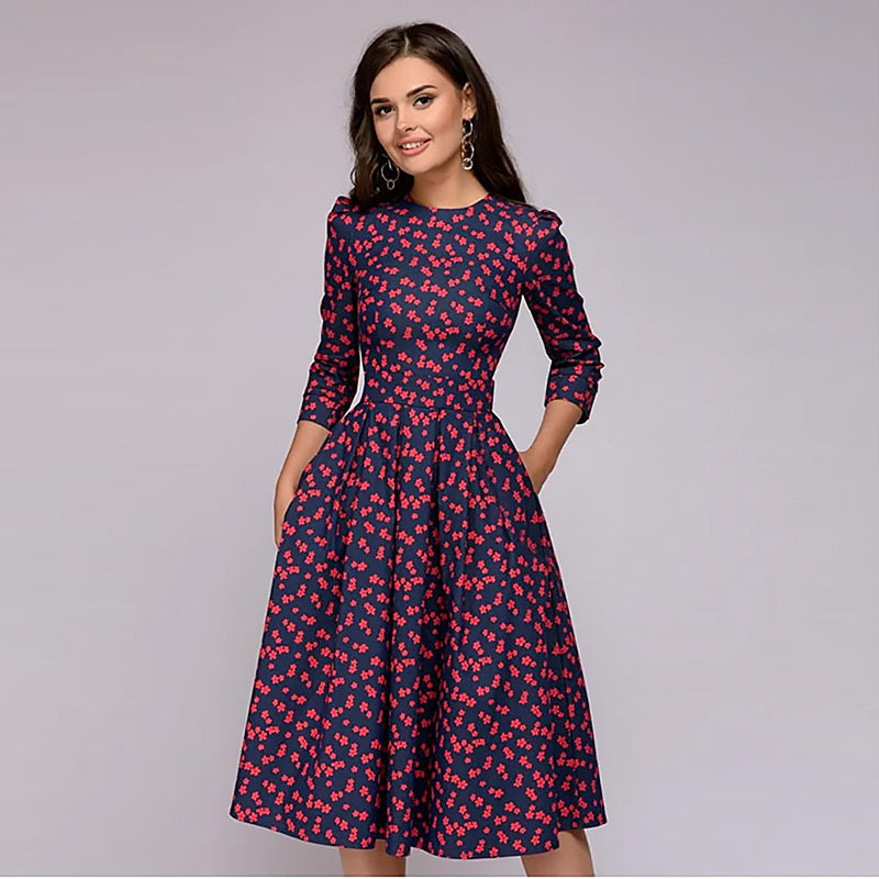 Ladies Floral Midi Dress | Flared Cut