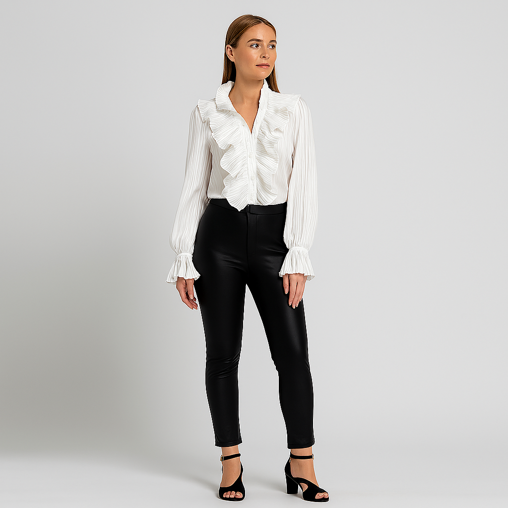 Ladies Ruffled Blouse | Deep Neckline