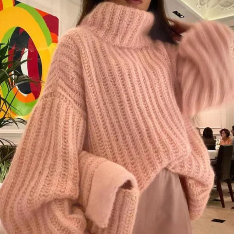 Ladies Oversized Turtleneck Sweater | Ribbed Texture