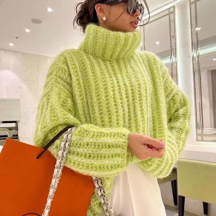 Ladies Oversized Turtleneck Sweater | Ribbed Texture