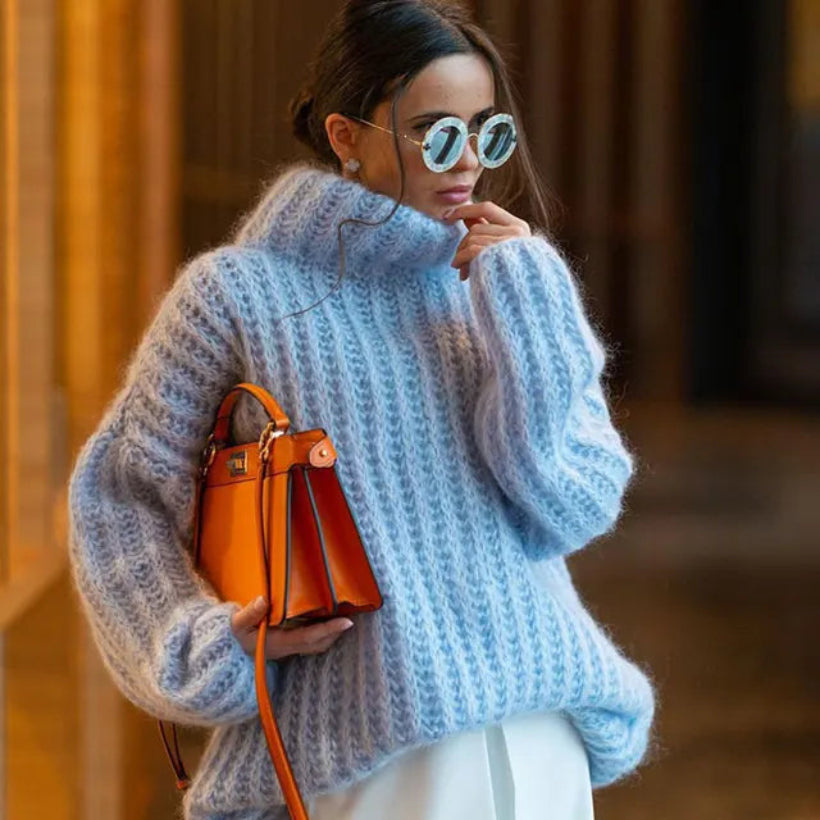 Ladies Oversized Turtleneck Sweater | Ribbed Texture