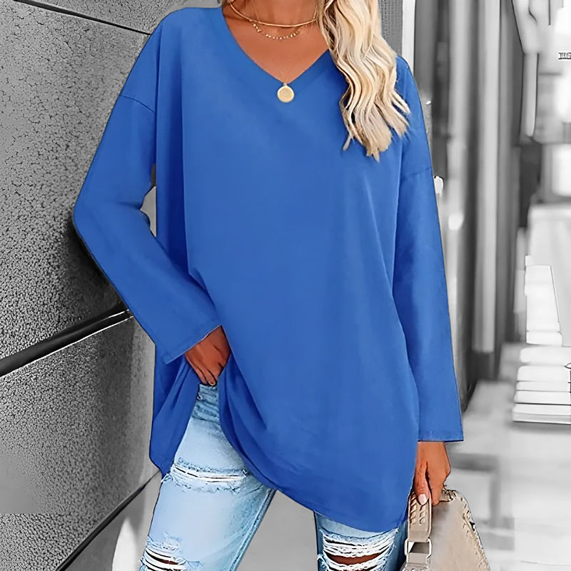 Ladies Long V-Neck Long Sleeve Shirt | Straight Cut