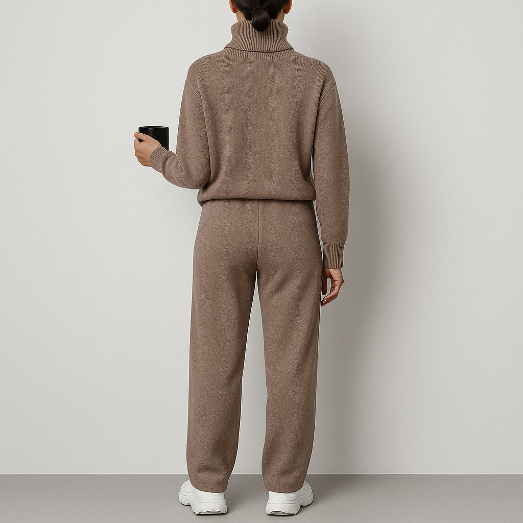 Ladies Two Piece Lounge Set | Wide Leg Turtleneck