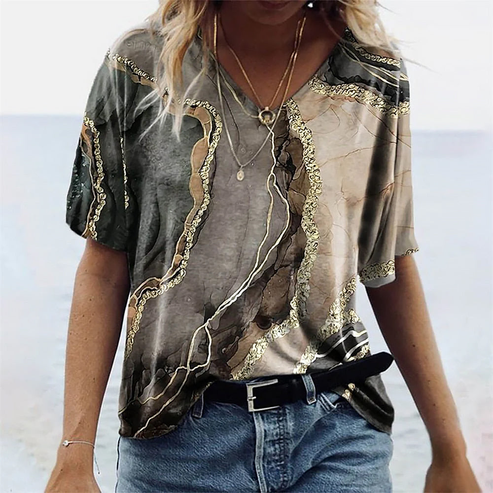 Ladies Patterned T Shirt | V Neck Style