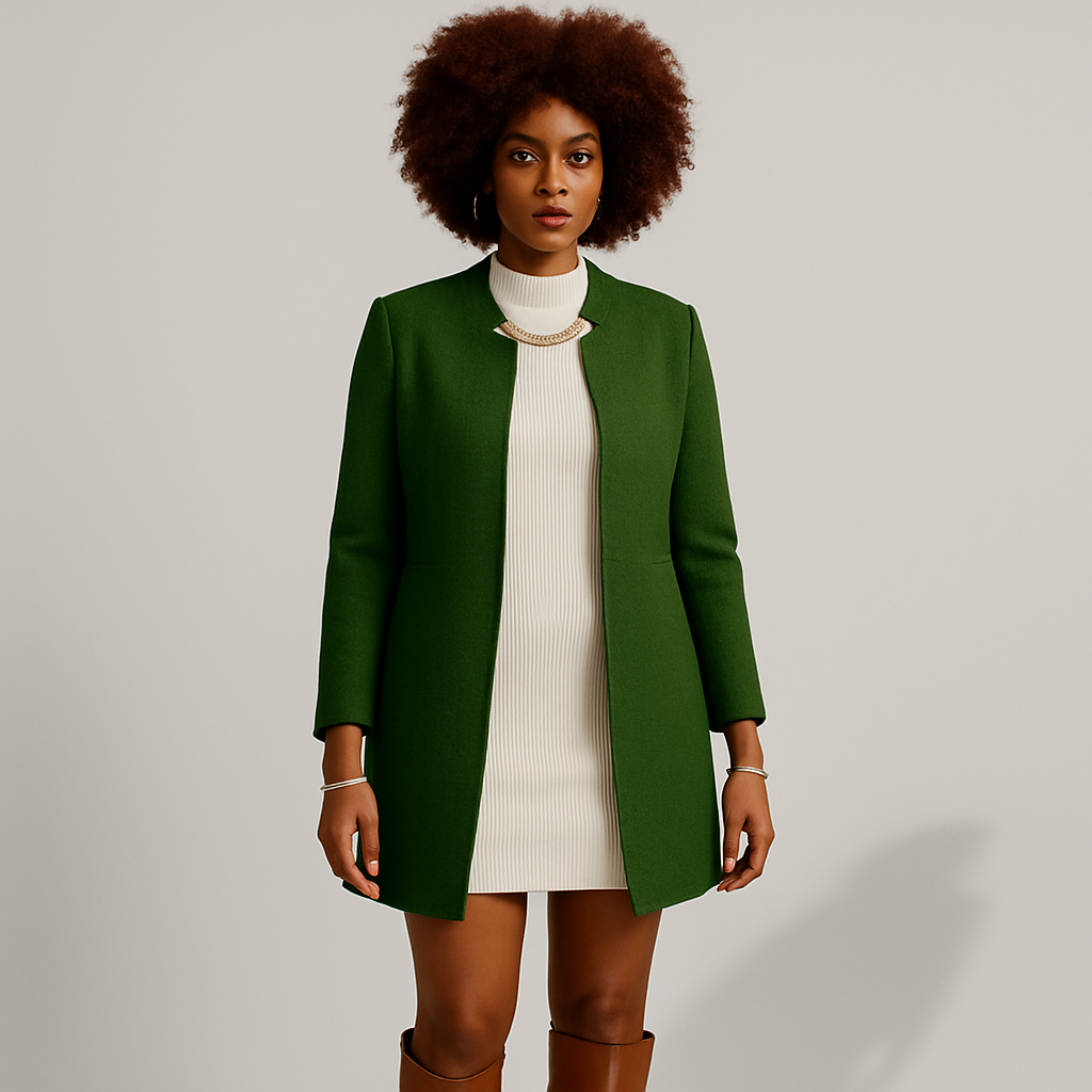 Women Open Front Midi Blazer | Straight Cut Design