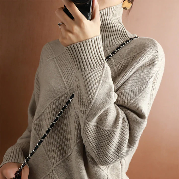 Ladies Geometric Turtleneck Sweater | Wide Cut