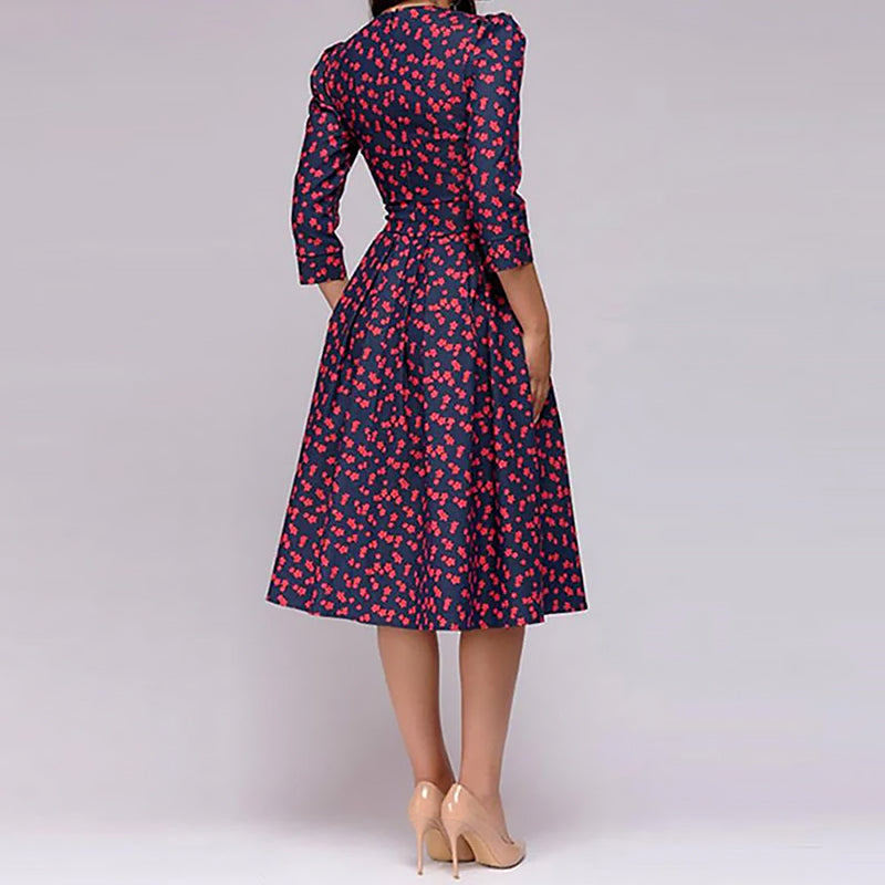 Ladies Floral Midi Dress | Flared Cut