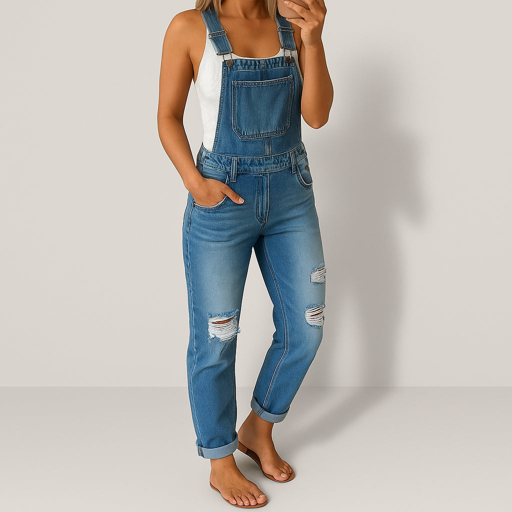 Ladies Casual Jumpsuit | Distressed Details