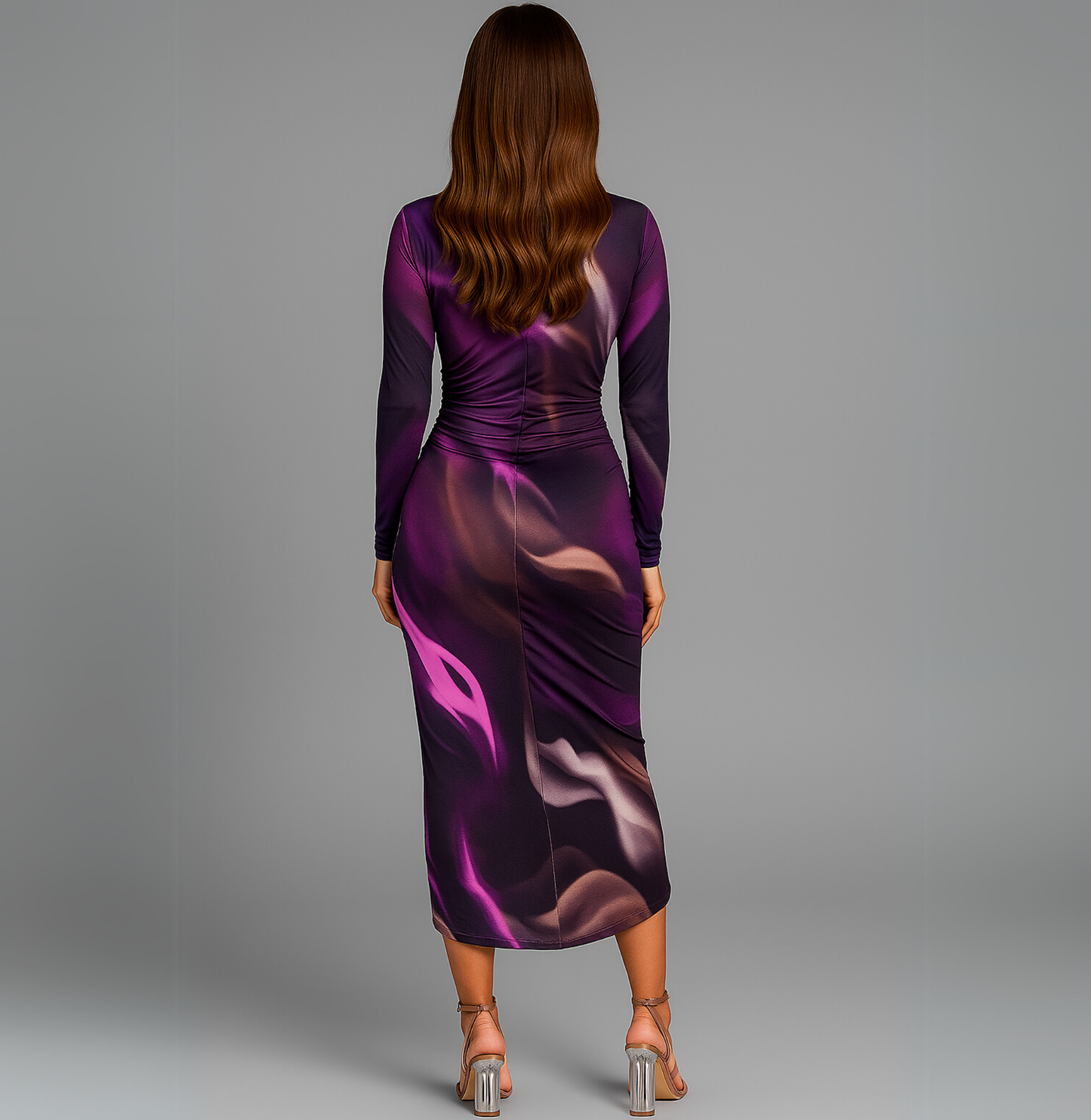 Women Long Sleeve Wrap Dress | Ruched Detail