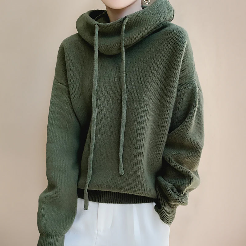Ladies Loose Hoodie Sweater | High Collar