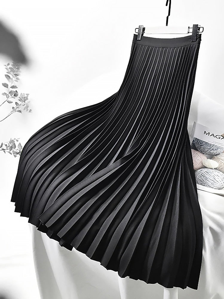 Ladies Pleated Midi Skirt | High Waist