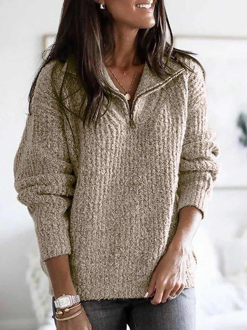 Ladies Loose Knit Pullover | Half Zip Design