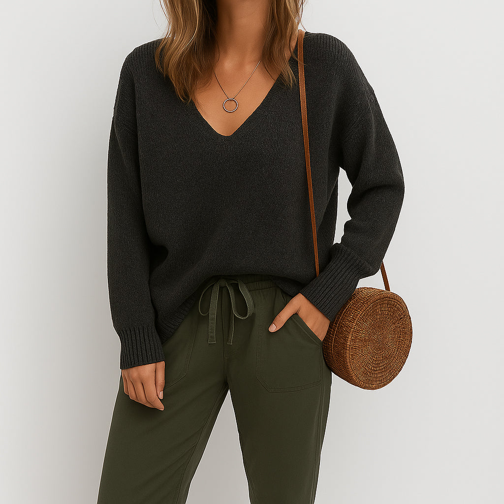 Ladies Wide Sweater | V-Neck