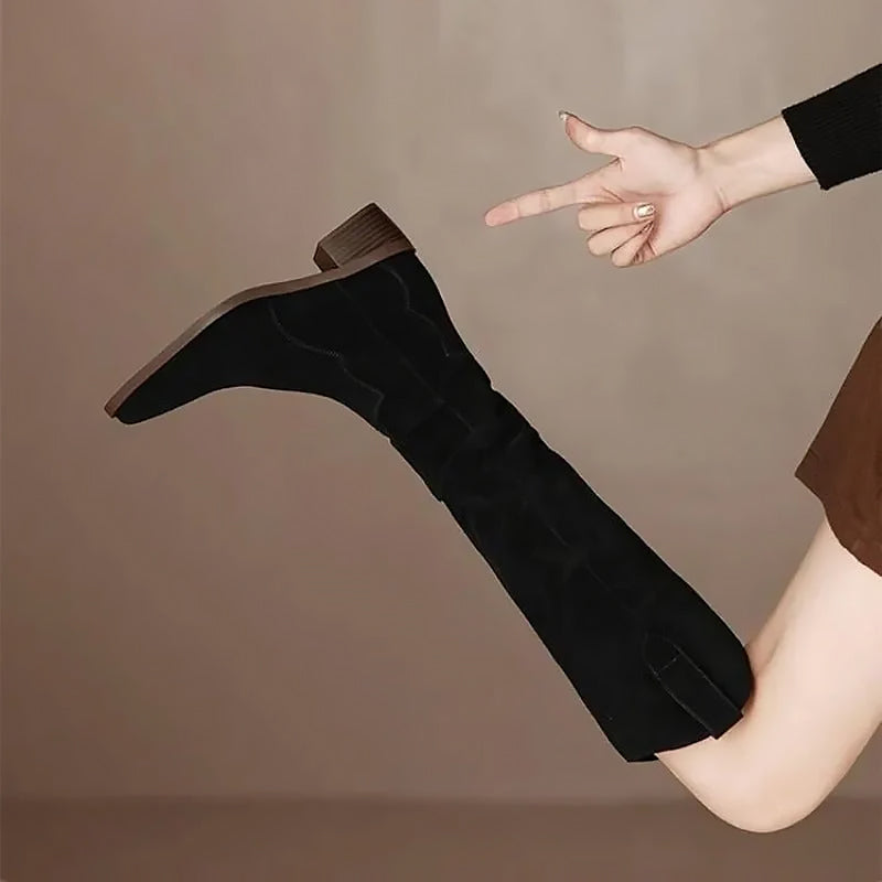 Ladies Knee High Boots | Slim Block Heel