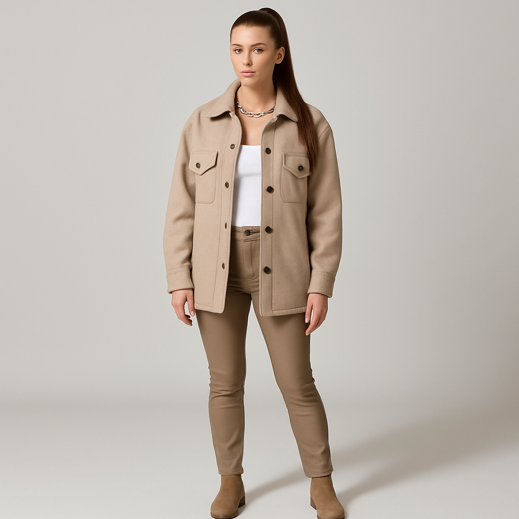 Ladies Transitional Jacket With Chest Pockets | Button Front