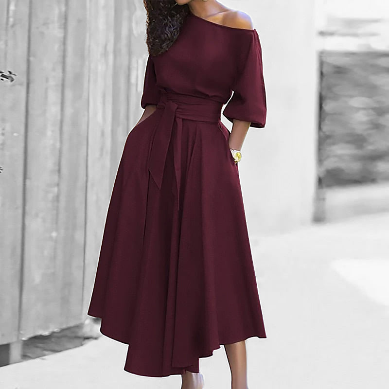 Women's Off-the-shoulder Midi Dress | Buttoned cut