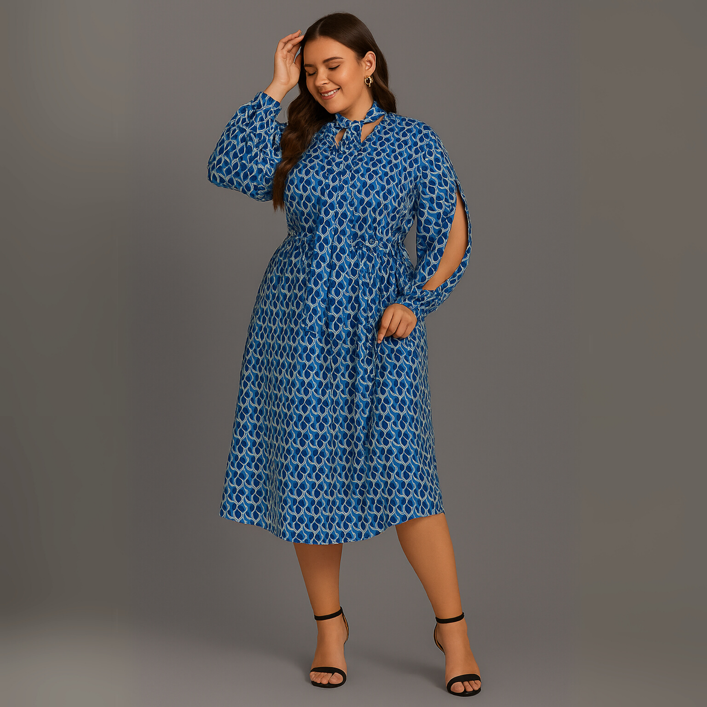 Women Printed Midi Dress | Belted Neckline