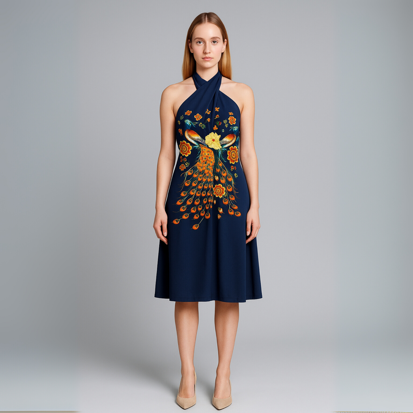 Women Halter Printed Dress | Backless Detail