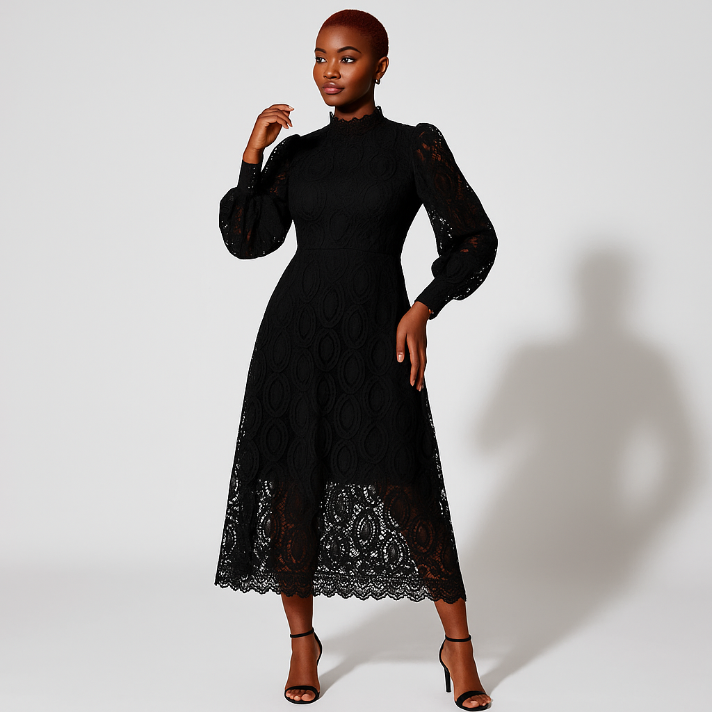 Women Lace Midi Dress | Long Sleeve Elegant