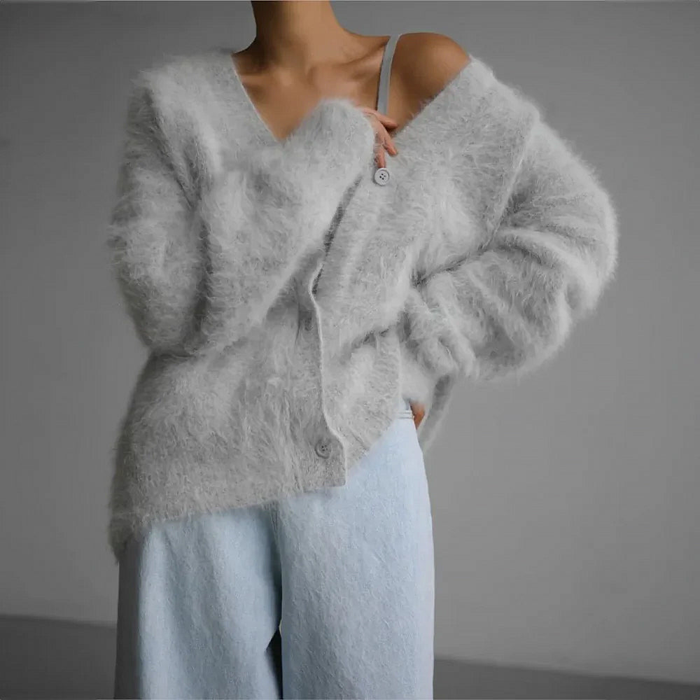 Ladies Wide Cut Cardigan | Deep V Neck