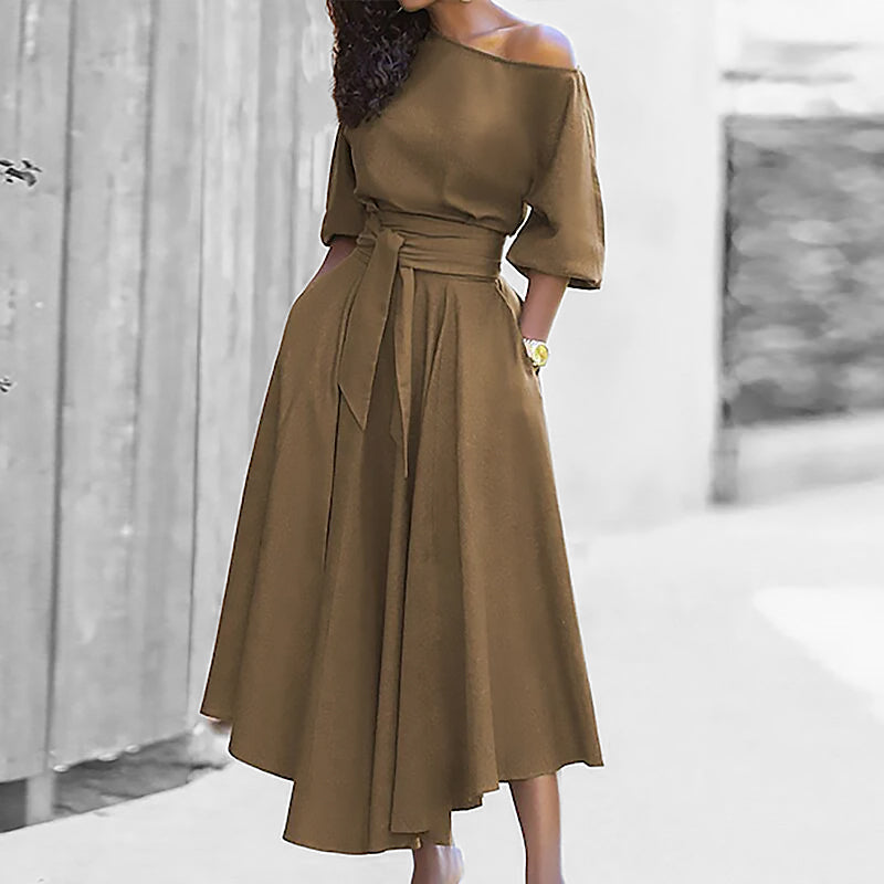 Women's Off-the-shoulder Midi Dress | Buttoned cut