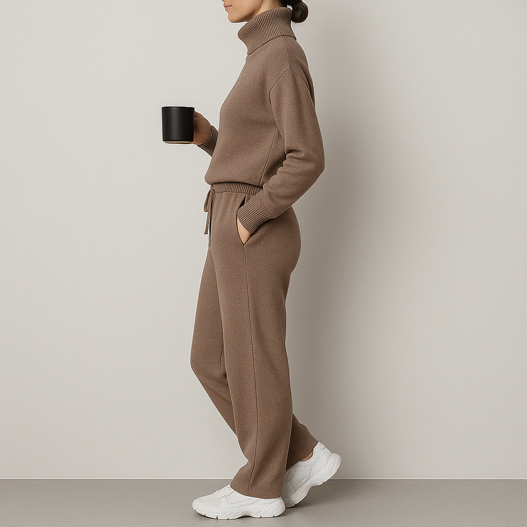 Ladies Two Piece Lounge Set | Wide Leg Turtleneck