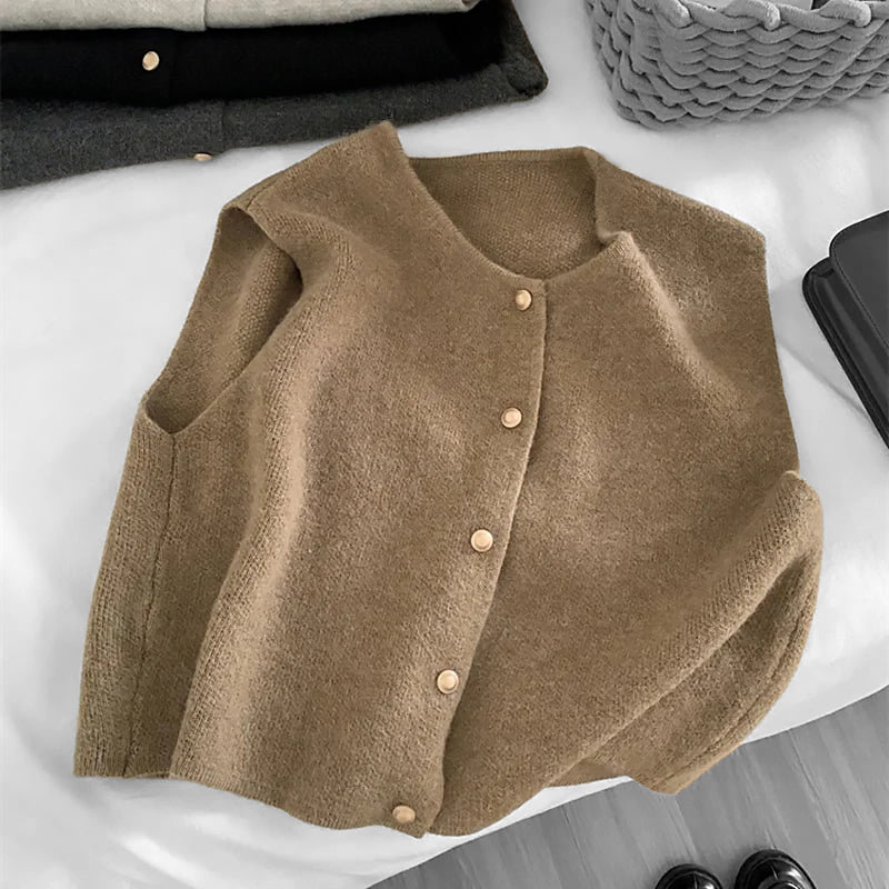 Ladies Sleeveless Knitted Waistcoat | Button placket