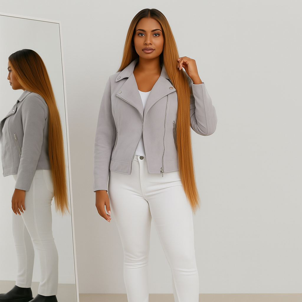 Ladies Short Biker Jacket | With Zippers