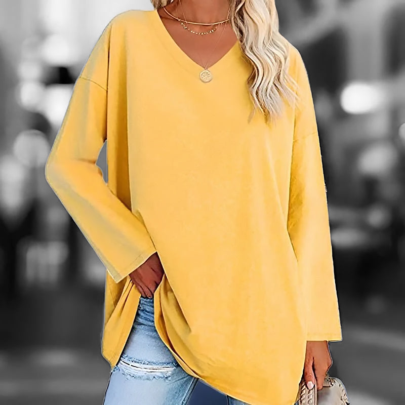 Ladies Long V-Neck Long Sleeve Shirt | Straight Cut