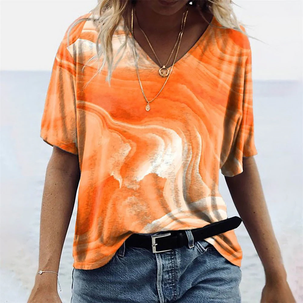 Ladies Patterned T Shirt | V Neck Style