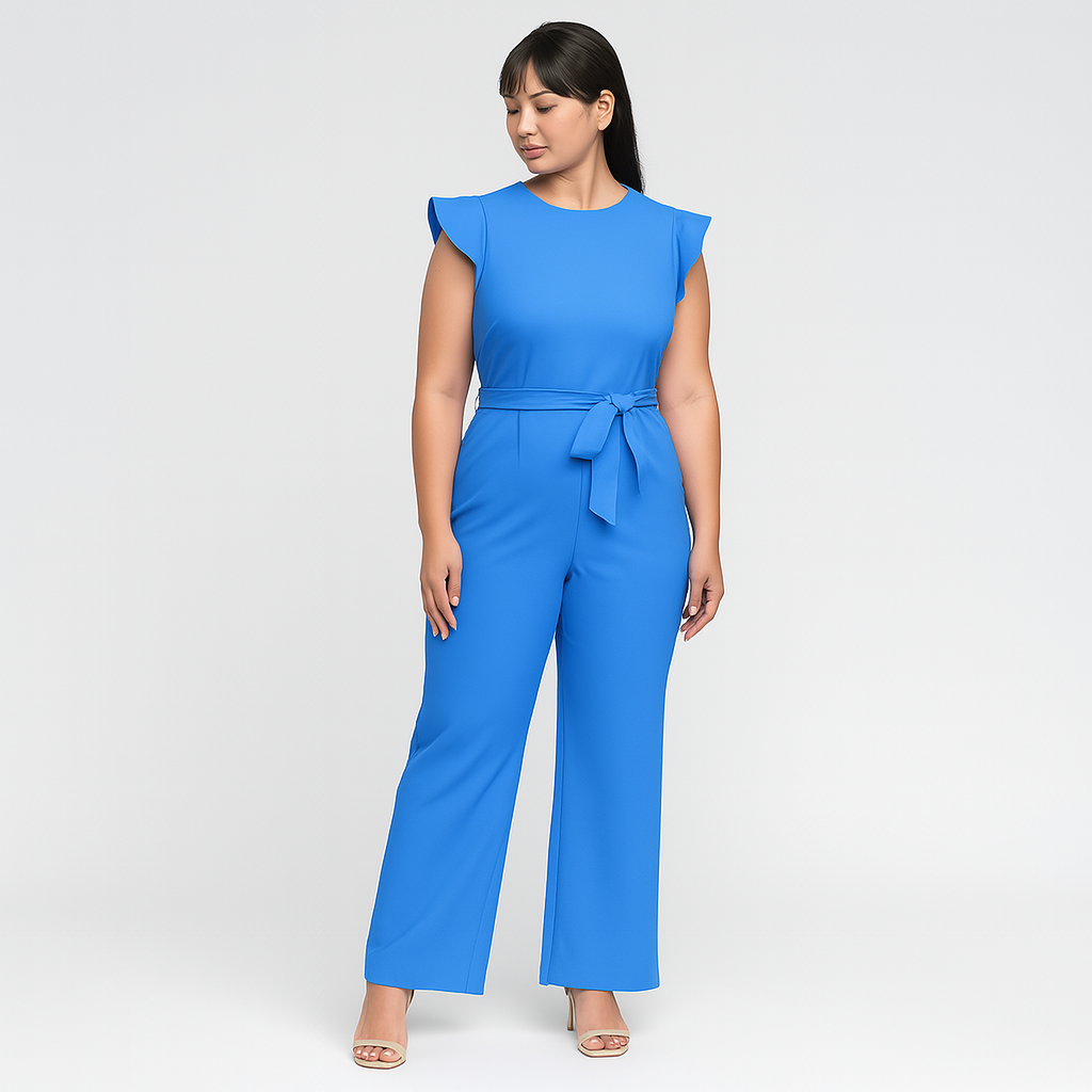 Women Ruffle Sleeve Jumpsuit | Belted Waist