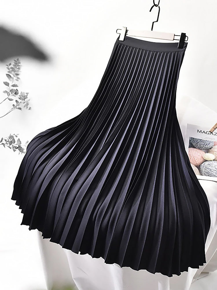 Ladies Pleated Midi Skirt | High Waist